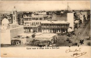 Port Said, Eglise copte et village arabe / Copt village, view, tram