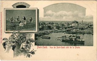 Port Said, Vue coté de la Poste. Carlo Mieli / port, steamship. Art Nouveau, floral (EM)