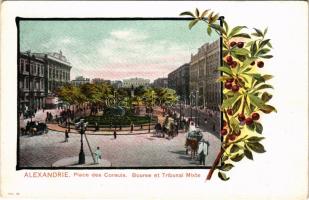 Alexandrie, Alexandria; Place des Consuls. Bourse et Tribunal Mixte / Consulate palace, square. Art ...
