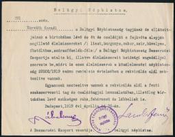 1919 Bp., A Tanácsköztársaság belügyi népbiztosi engedélye rekvirálás alóli mentességre, pecsételt, ...