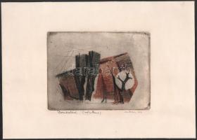 Makrisz Zizi (1924-2014): Domboldal, 1964. Színezett rézkarc, papír, jelzett. 12,5x16,5 cm