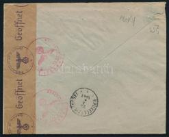 Szovjet megszállás Lettországban 1941 Ajánlott, cenzúrázott légiposta levél teljes sorral bérmentesí...