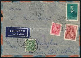 1940 Légi levél Shanghajba küldve Kalkuttán és Hongkongon keresztül, Shanghajban 5c kínai bélyeggel ...