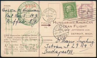 1931 Futott levelezőlap a "JUSTICE FOR HUNGARY" óceánrepülésről