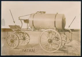 cca 1910 Mátrai Antal Tűzoltószergyár által készített locsolókocsi fényképe, hátoldalon pecséttel je...