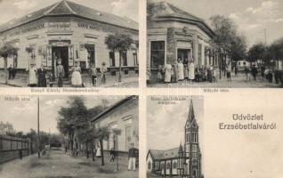 Budapest XX. Erzsébetfalva Kanyó Károly fűszerkereskedésével és Pollák Ágoston hentesboltjával