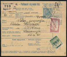 1918 Csomagszállító magyar-horvát vegyes bérmentesítéssel "ZAGREB", Bodor vizsgálójellel