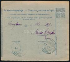 1919 Csomagszállító magyar-horvát vegyes bérmentesítéssel "KOPRIVNICA", Bodor vizsgálójell...