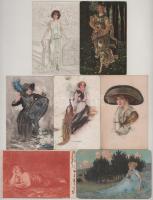 7 db RÉGI motívum képeslap: hölgyek / 7 pre-1945 motive postcards: ladies