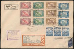 1925 Légi levél + légi levelezőlap a Budapest-Szeged légiposta járatról, különböző színű levélzárókk...