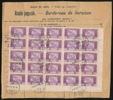 1926 Átadó jegyzék Ikarusz 5.000K ívsarki 25-ös tömbbel bérmentesítve, RR!