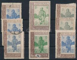 1905 "SEGÍTSETEK" 8 db segélybélyeg vegyes minőségben