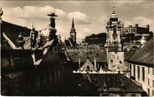 Pozsony, Pressburg, Bratislava; látkép, vár, templom / view, castle, church (gyűrődés / crease)