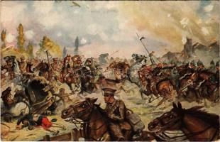 Der Weltkrieg 1914/15. Kürassiere verfolgen engl. Reiterei. Moriz &amp; Barschall Nr. 4680. 12. ...
