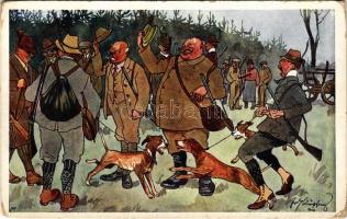 Hunting humour, hunters. B.K.W.I. 306-3. s: Schönpflug (kopott sarkak / worn corners)