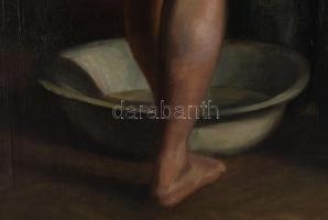 Balogh jelzéssel (Balogh József, 1874-1951?), XIX. sz. vége/XX. sz. eleje: Álló női hátakt. Olaj, vá...