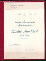 1979 Bp., "Kiváló Munkáért" kitüntető jelvény adományozó oklevele Simon Pál (1929-2021) ne...
