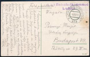 1915 Tábori posta képeslap "K.u.k. Bahnhofkommando Lublin"