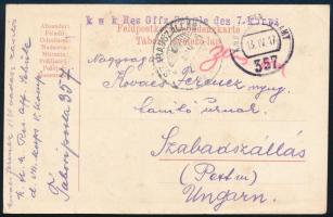 1917 Tábori posta levelezőlap "K.u.k. Res. Offz. Schule des 7. korps"