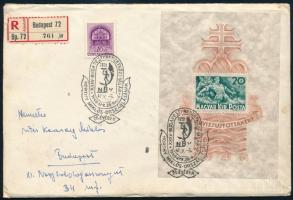 1940 Árvíz blokk ajánlott helyi levélen alkalmi bélyegzéssel