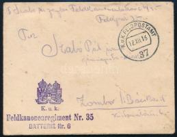 1916 Tábori posta levél "Feldkanonenregiment Nr.35. BATTERIE Nr.6."