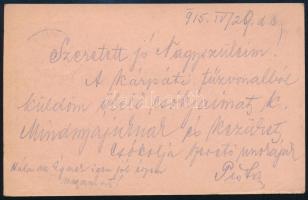 1915 Tábori posta levelezőlap "K.u.k. Otocaner - Infanterieregiment Graf Jellacic Nr.79."