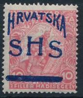SHS 1918 Hadisegély 10f eltérő, Turul típusú kék felülnyomással, Bodor vizsgálójellel