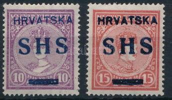 SHS 1918 Koronázás Zita 10f és Károly 15f, Bodor vizsgálójellel (**60.000)