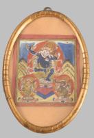 Kézzel festett tibeti tsakli, üvegezett ovális keretben, 11x11 cm, 20x14 cm