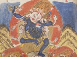 Kézzel festett tibeti tsakli, üvegezett ovális keretben, 11x11 cm, 20x14 cm