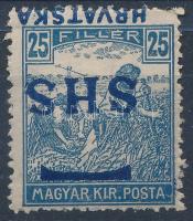 SHS 1918 Arató 25f fordított felülnyomattal, Bodor vizsgálójellel