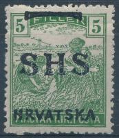 SHS 1918 Arató 5f kék helyett fekete felülnyomattal, Bodor vizsgálójellel