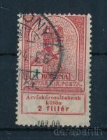 1913 Árvíz I. 1K elfogazva, alul a bélyegképen ívszéli összegző szám!