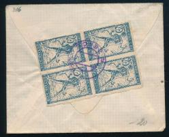 1921 Levél a hátoldalon négyestömbbel bérmentesítve, "ZEPCE"