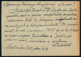 1945 (2. díjszabás) Cenzúrázott levelezőlap 5 db bélyeggel