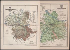 ca 1920 Vármegye térképek 24x30 cm Győr, Komárom, Moson, Sopron
