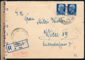 Olaszország 1944 Ajánlott levél cenzúrázva Laibachból Bécsbe