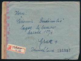 Horvátország 1943 Ajánlott levél cenzúrázva Mi 2 x 50 + 6 x 98 bérmentesítéssel