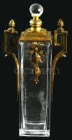 Szecessziós stílusú parfümös üveg, bronz szerelékkel, hibátlan, m: 19,5 cm
