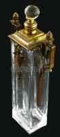 Szecessziós stílusú parfümös üveg, bronz szerelékkel, hibátlan, m: 19,5 cm