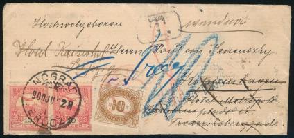 1900 Levél Turul 2 x 10f bérmentesítéssel, 10h osztrák portóbélyeggel + kézzel írt portózással, "NÓGRÁD-VERŐCZE" - Prága