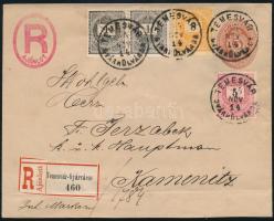 1895 5kr díjjegyes boríték 2 x 1kr + 5kr + 8kr kiegészítéssel túlsúlyos ajánlott levélként, szép és ...