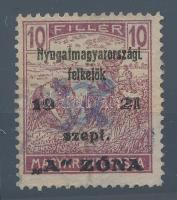 Nyugat-Magyarország (II.) 1921 Arató 10f (MBA 12) Bodor vizsgálójellel