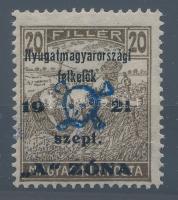 Nyugat-Magyarország (II.) 1921 Arató 20f luxus darab RRR! (MBA 14) Bodor vizsgálójellel