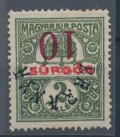 Baranya (II.) 1919 Sürgős 10f/2f fordított felülnyomással, ritka! Bodor vizsgálójellel