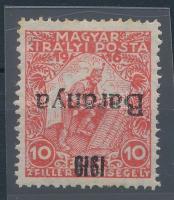 Baranya (I.) 1919 Hadisegély (III.) 10f fordított felülnyomással, RR! Bodor vizsgálójellel