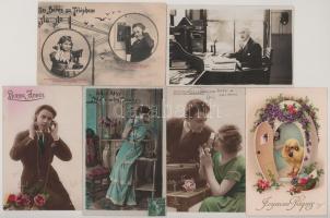 22 db RÉGI motívum képeslap: telefonálás / 22 pre-1945 motive postcards: telephones, phoning
