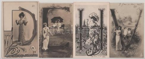 20 db RÉGI motívum képeslap: hölgyek szecessziós iniciálékkal / 20 pre-1945 motive postcards: ladies...