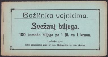 SEGÉLYBÉLYEGEK 1915. Hadsegélyező Hivatali bélyegfüzet 100 db 2f névértékű segélybélyeggel, horvát n...