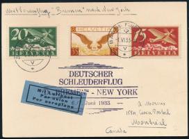 Svájc 1933 Katapult posta levelezőlap Montrealba, katapulttal a Bremen hajóról New Yorkba